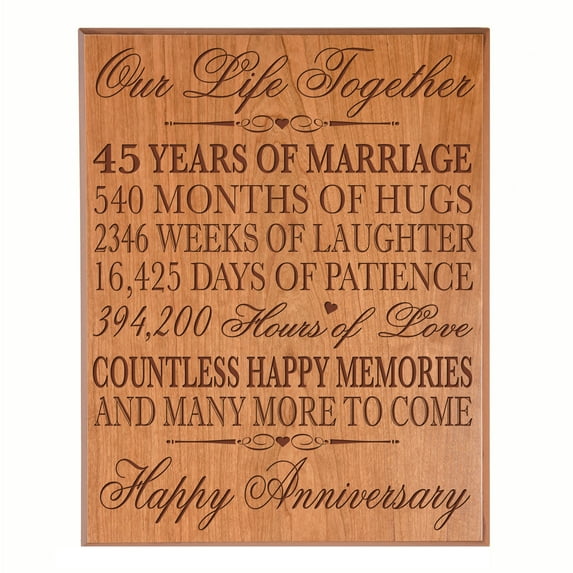 45th Wedding Anniversary Wall Plaque - Our Life Together - 12x15 (Cherry Veneer)