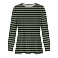 thumbnail image 4 of mihongmao 3/4 Sleeve Tops for Women Women's Casual Fashion Loose Pleated Round Neck Striped Long-Sleeved Tops,Womens Tops Clearance under $5 Army Green L, 4 of 5
