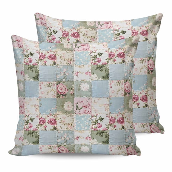 26x26 Pillow Covers Set of 2, Green Blue Pink Botanical Throw Pillow Covers Decorative Couch Cushion Case, Spring Floral Vintage Microfiber Square Pillowcases for Bedroom Car Living Room