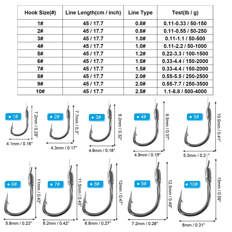 2500 fishing hooks Uxcell 6# Small Fishing Hooks with 45cm Line, 0.43x0.23 Inch Double Hook  Rigs with Barb Fishing Hook, Silver Tone 20Pcs