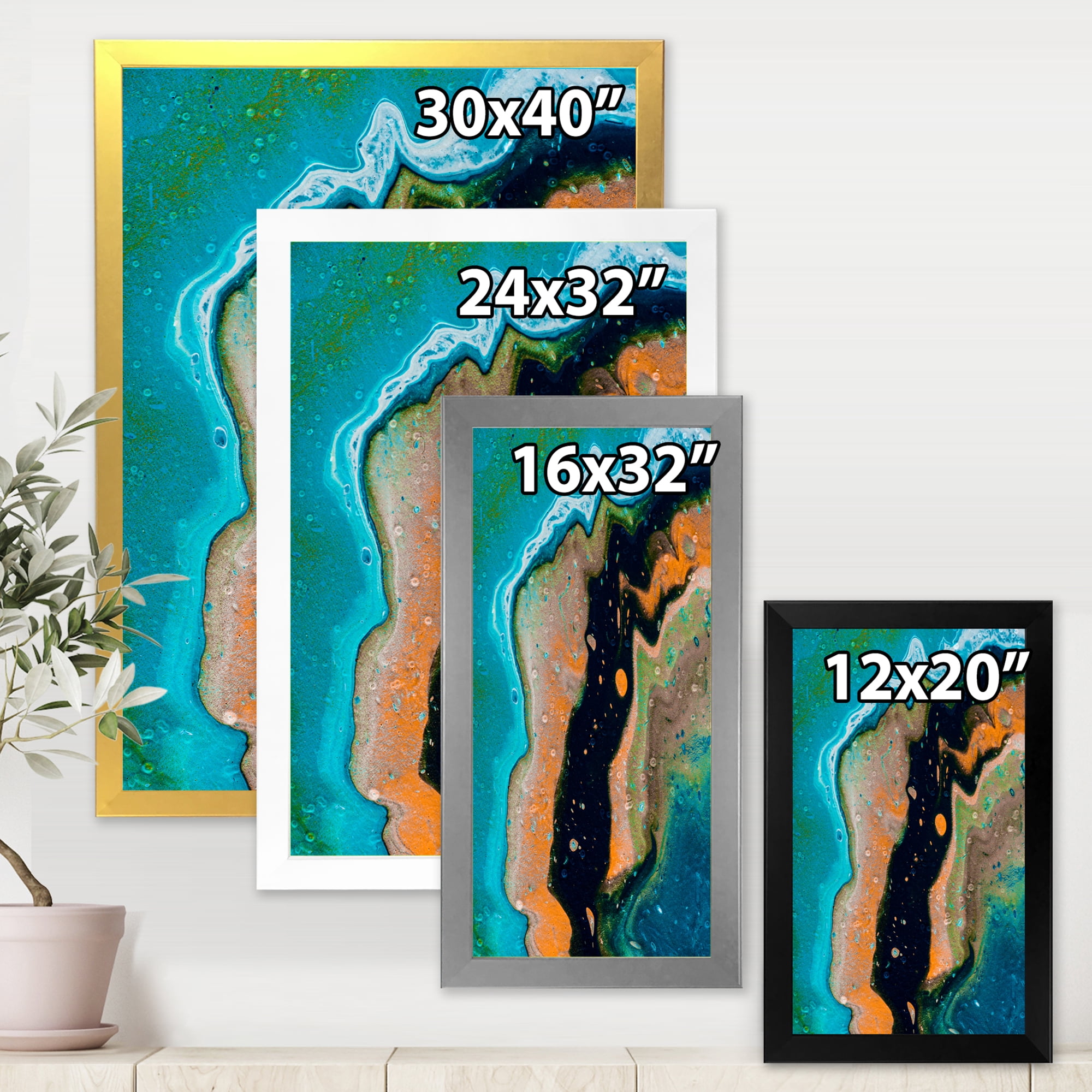 Designart 'Abstract Composition In Black and Orange' Modern Framed Art Print