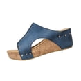 thumbnail image 3 of IEMIEMIEM Women's Platform Wedge Sandals Cork Wedges Heels Slip on Platform Slides Sandals Comfortable Open Toe Casual & Dressy 2026 Summer Beach Shoes Blue 7 Wide, 3 of 7