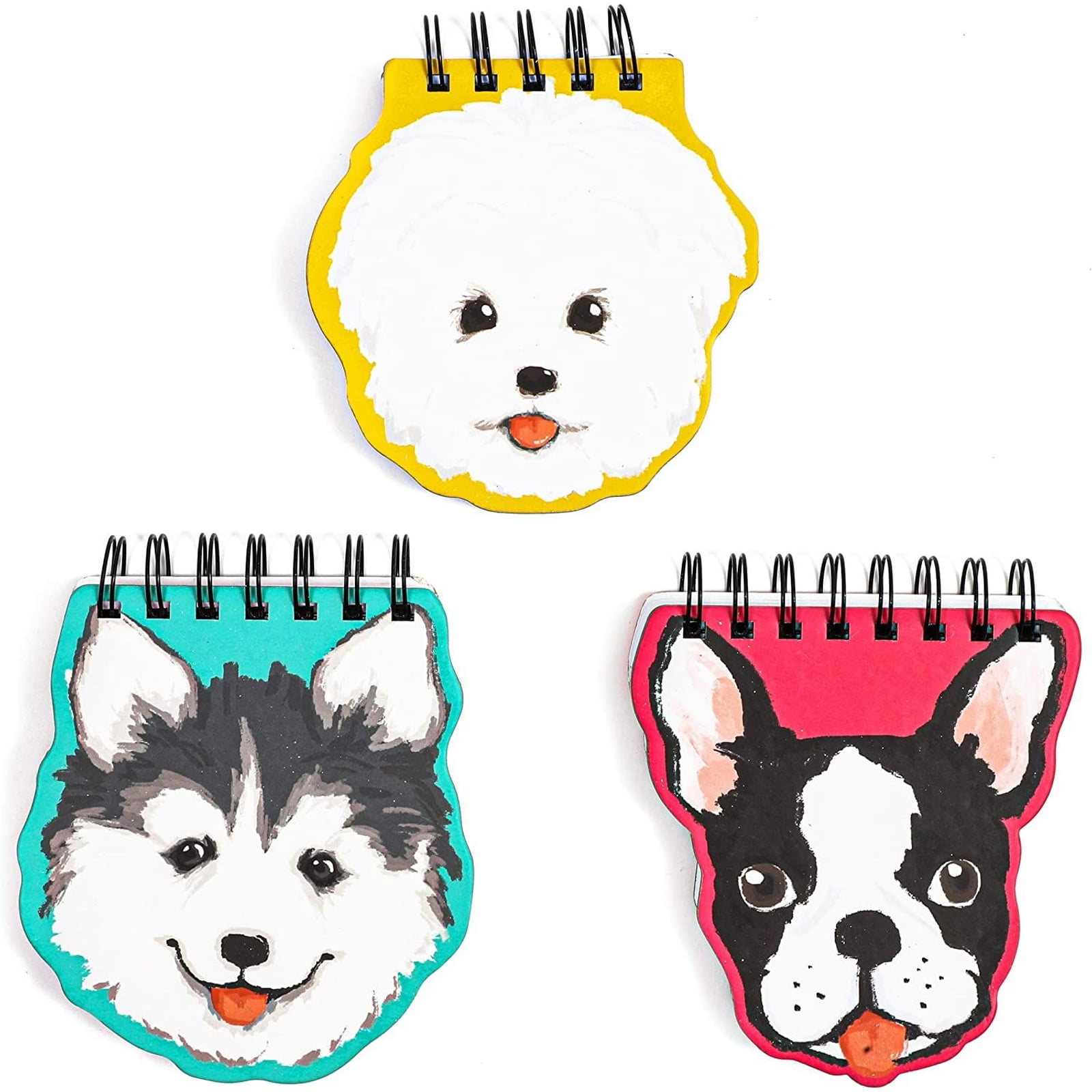 3-Pack Top Spiral Notepads, Assorted Dog Designs, Die Cut Pocket Note Pads, 4.5x4.5