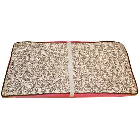 Bacati - Damask Quilted Top 100% Cotton Percale with Polyester Batting Diaper Changing Pad Cover, Pink/Chocolate