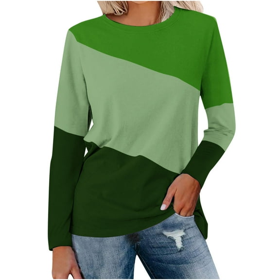 Lindreshi Long Sleeve Shirts for Women's Solid Round-Neck Long Sleeve Top