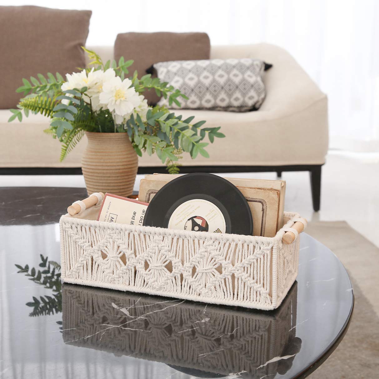 Ivory Woven Cotton Storage Baskets Set of 2 Multi-Use Home Organization