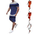 thumbnail image 4 of Pxiakgy suits for men Mens Spring Summer Leisure Sports Breathable Absorbing Stitching Printed Short Sleeve Shorts Two Piece Set Men Suits Navy Blue + L, 4 of 7