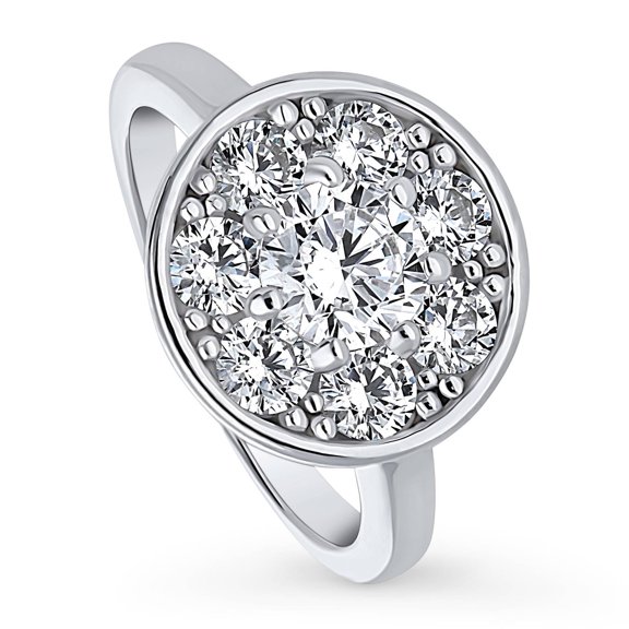 BERRICLE Sterling Silver Flower Cubic Zirconia CZ Halo Cocktail Fashion Ring for Women, Rhodium Plated Size 9.5