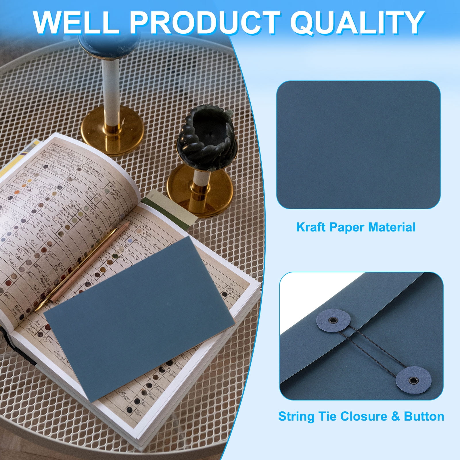 REGALWOVEN Kraft Paper Envelope with String Tie Closure Blue A4