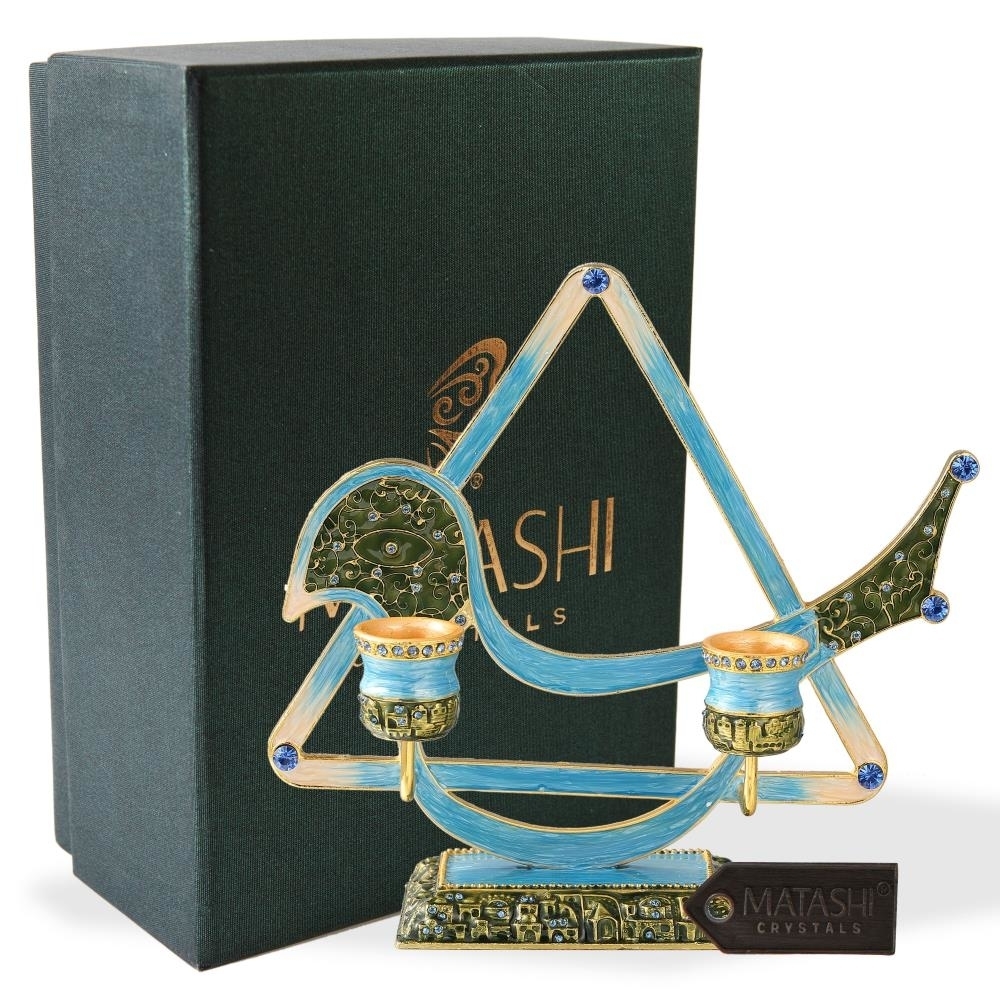 Matashi Oil Candle Holders Displays 2 Candles Blue and Green Colors