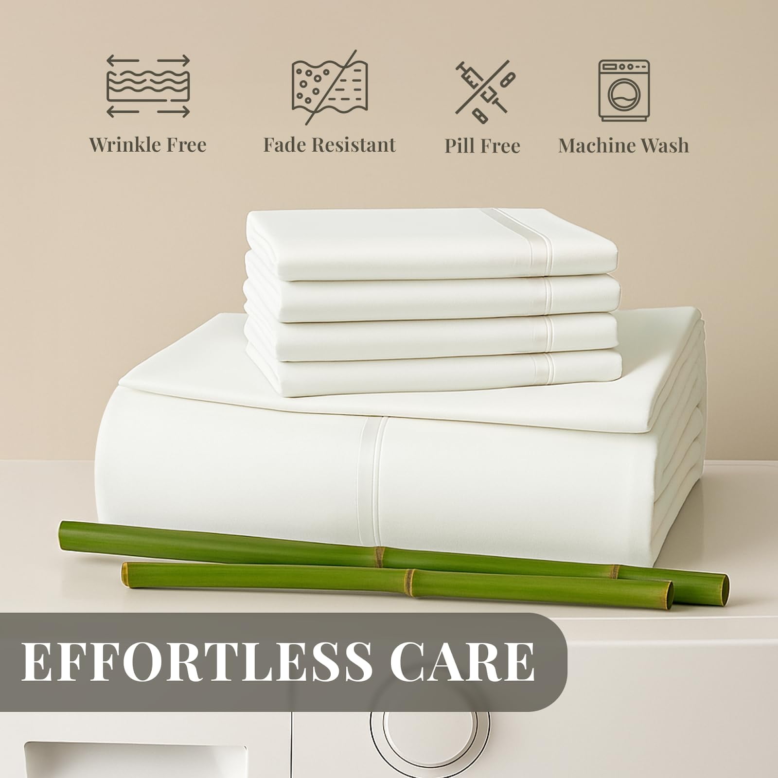 Sacred Thread Rayon Derived from Bamboo Sheets Queen Size, 18'' Deep Pocket Cooling Sheets for Hot Sleepers, 6 PC Cooling Sheets (Queen Size) (White)