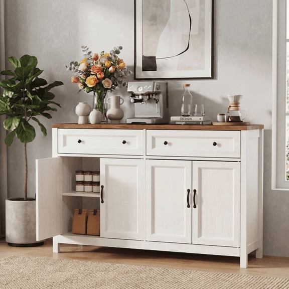 Aiho Storage Cabinet with Drawers, Kitchen Freestanding Floor Cabinet with Doors, 15.7 x 55.1 x 35.3 Inches, Adjustable Shelf, for Kitchen, Living Room, Kitchen- Retro Desktop