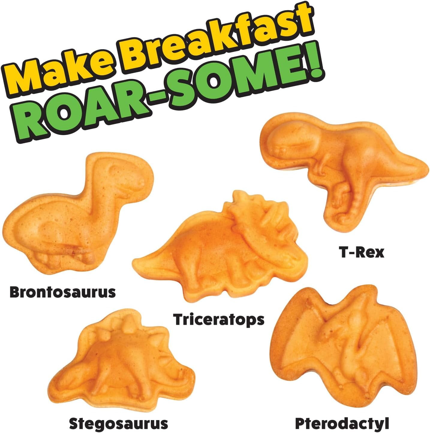 Waffle Wow Dinosaur Mini Waffle Maker- 5 Different 3D Shaped Dinos in Minutes- Breakfast for Kids, Adults w Cool Novelty Pancakes, Electric NonStick Waffler Iron