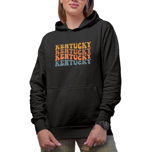 Kentucky, US State Themed, Groovy Retro Wavy Text Merch Gift, Black Hooded Sweatshirt or Hoodie, Small