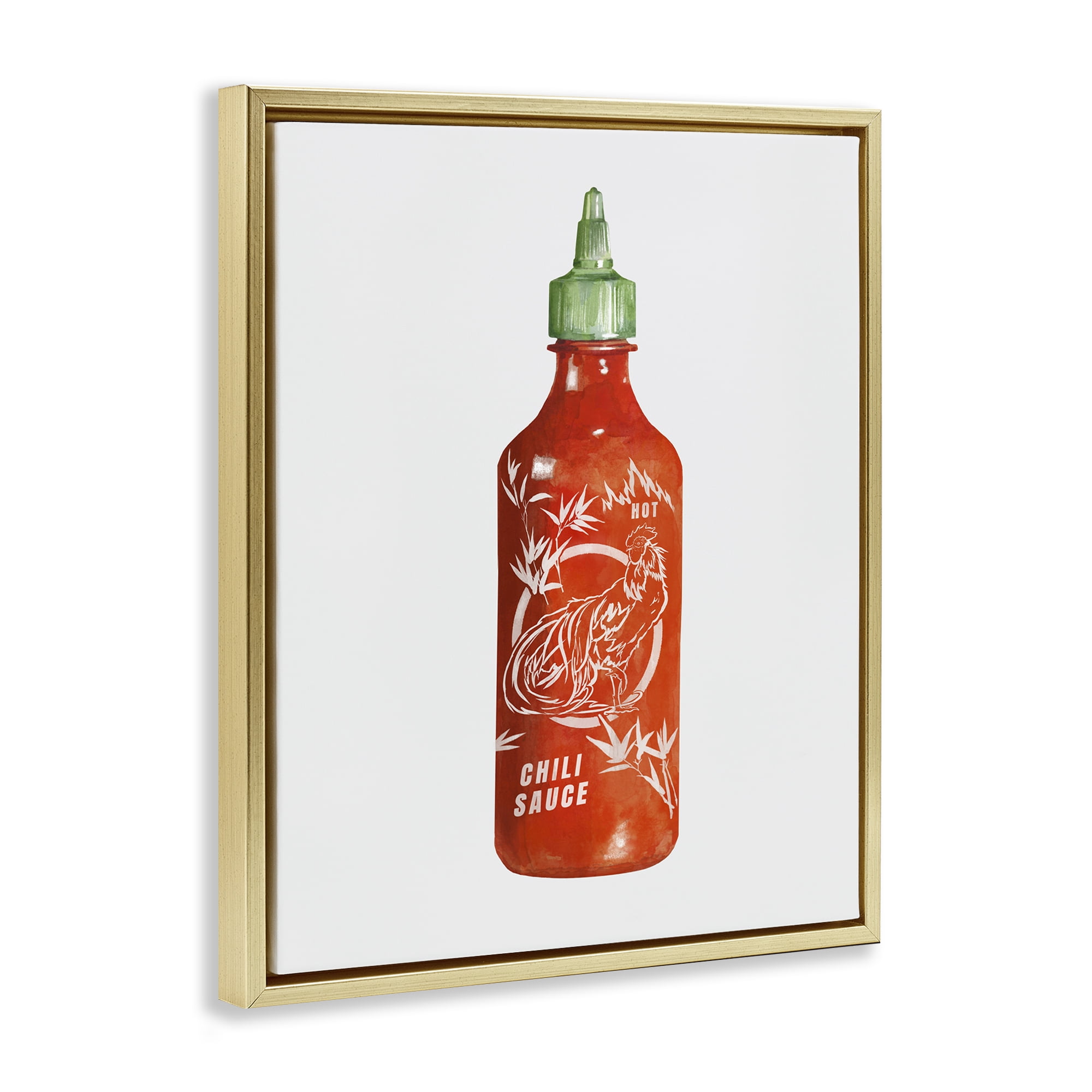 Stupell Industries Iconic Hot Sauce Bottle Gold Framed Floater Canvas Wall Art, design by Rylen McNett