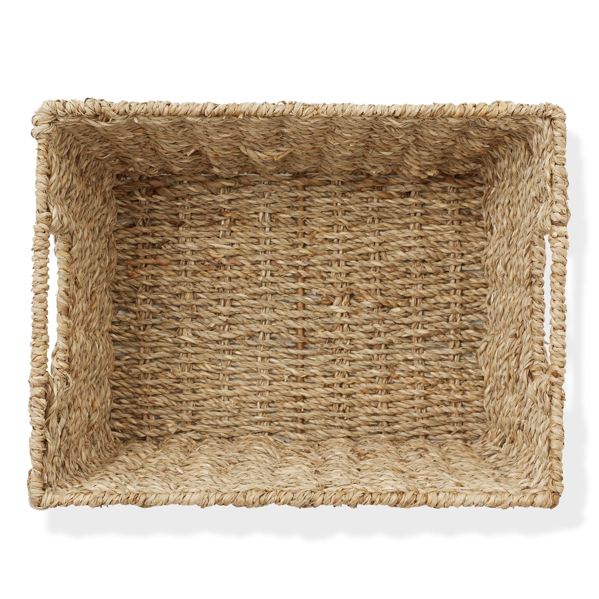 Casafield Set of 4 Seagrass Storage Baskets with Handles - Natural, 12" x 9" x 6" Rectangular Storage Shelf Bins, Blankets, Laundry