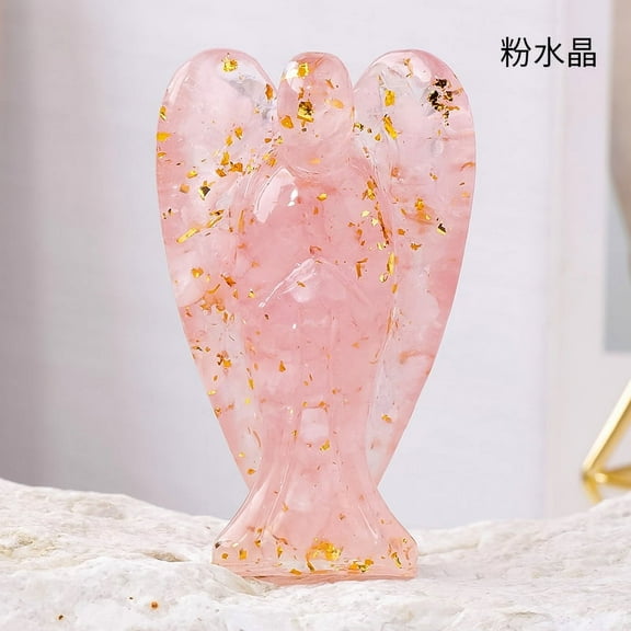 Nvzi-c 1 piece of natural pink crystal broken stone drip resin angel ornament, crystal angel natural stone resin handicraft home decoration ornament