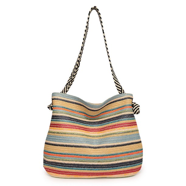 Bolso Hecho A Mano Tejido Hombro WDOplteas Colo Stripe para Viajes Compras Rojo