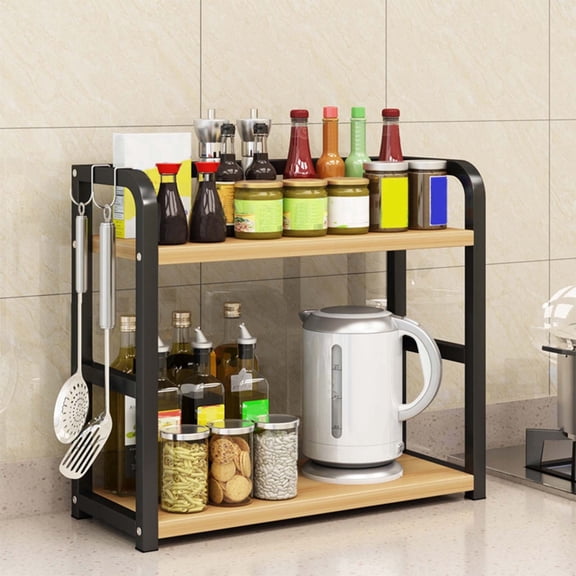 VAJUSO 2-Tier Kitchen Countertop Organizer, Easy Assembly Metal Spice Rack for Kitchen Counter, Black, 13.78x5.51x16.54in