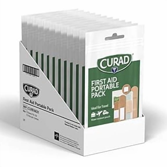 Curad First Aid Portable Pack, Ideal for Travel, Water Resistant Pouch, 15 Count