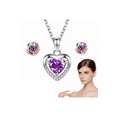 thumbnail image 1 of Collar Y Aretes De Cristal Corazón De Plata 925 Para Mujer morado, 1 of 5