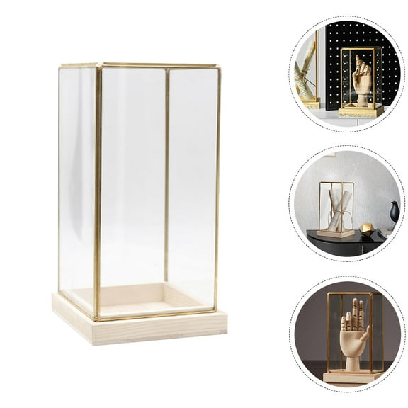 Soimiss Office Decoration Glass Display Box Transparent Wood 1Pcs