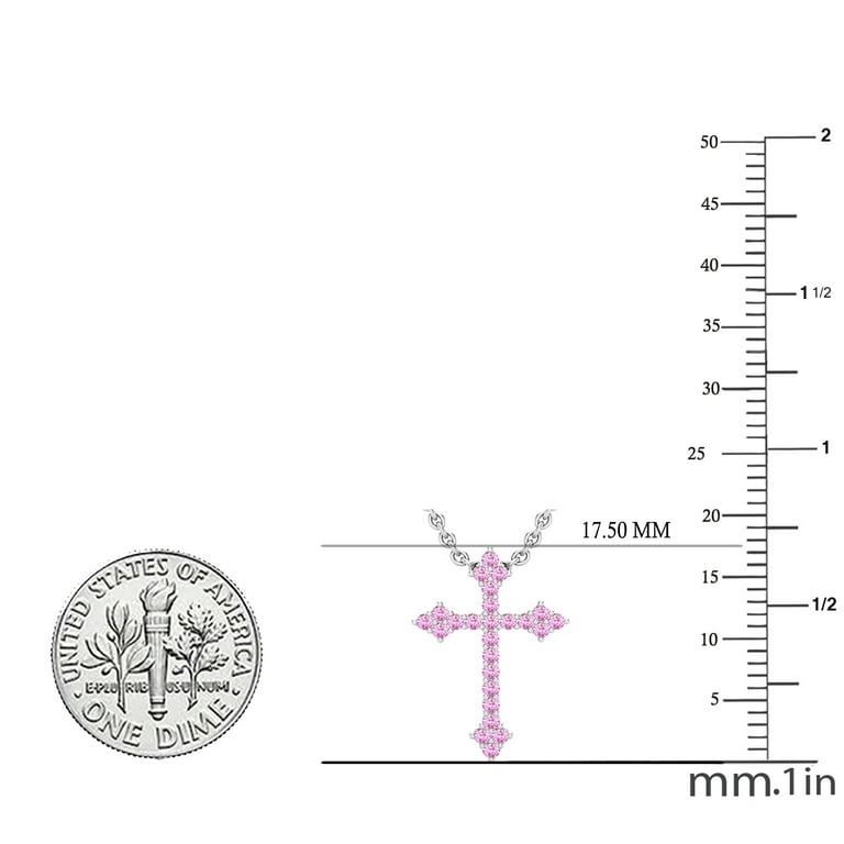 Dazzlingrock Collection Round Pink Sapphire Cross Pendant for Women with 18  Inch Silver Chain (Color Pink, Clarity Highly Included) in 10K White Gold