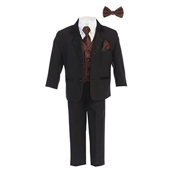 Little Gents Boys Tuxedo Suit Black with Brown Vest - Toddler Tuxedo for Wedding and Communion - Modern Fit (Size 2t)