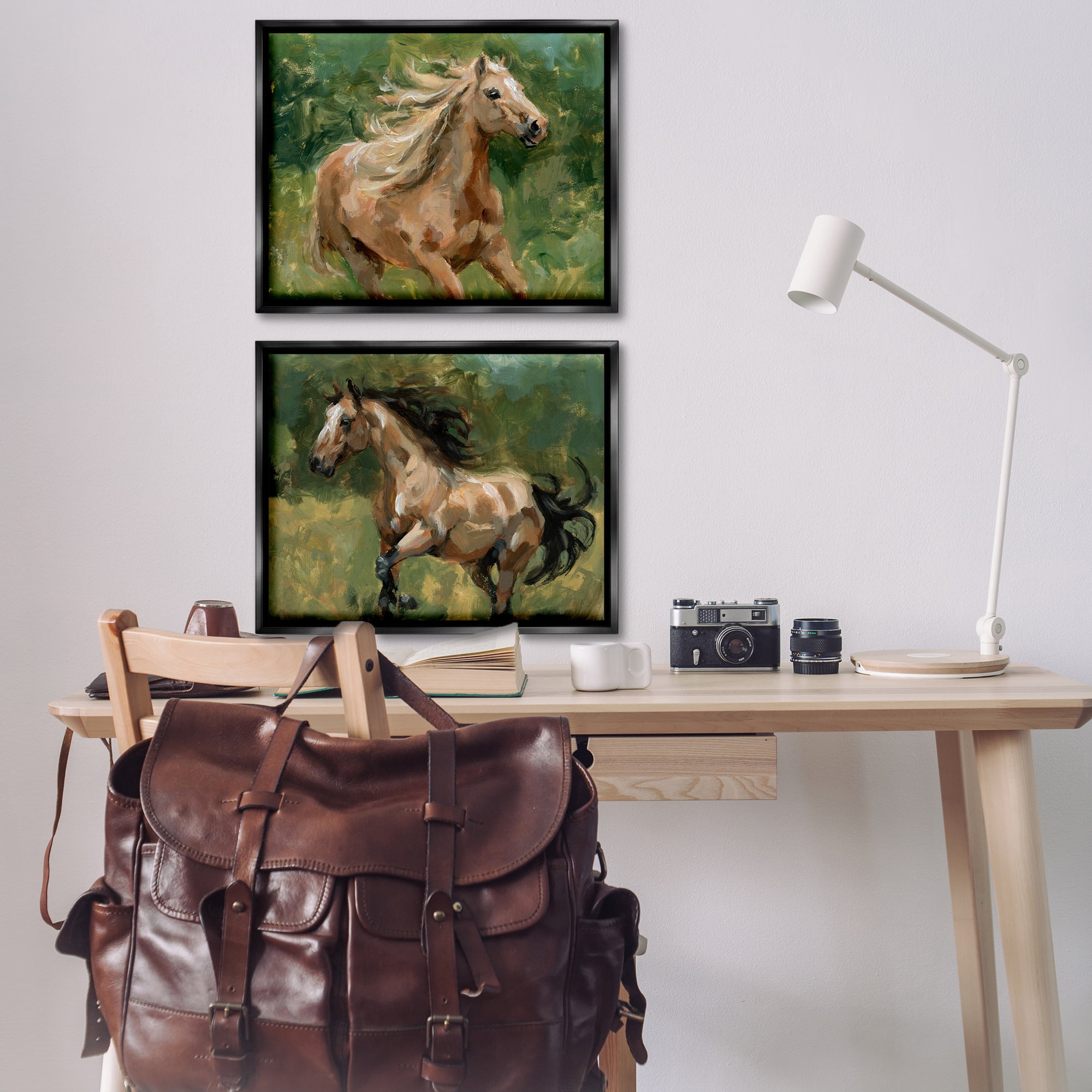 Stupell Industries Trotting Horse Visages Animals Painting Black Floater Framed Canvas Art Print Wall Art, 31 x 25, Set of 2