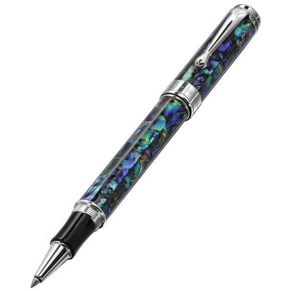Xezo Maestro Natural Sea Shell Fine Rollerball Pen with Platinum Plated Parts. Handcrafted, Blue, Green, Purple, Silver, Black (Maestro Sea Shell RP), Diameter: 12 mm, Weight: 45 grams/1.6 oz