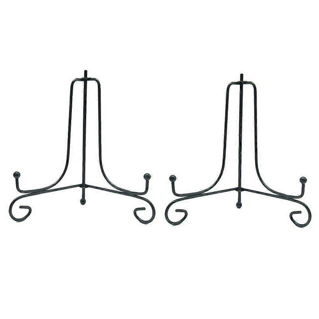 2pcs Black Wrought Iron Plate Bracket Desktop Dish Holder Decorate Crafts Display Rack for Home Decoration (6 Inch)