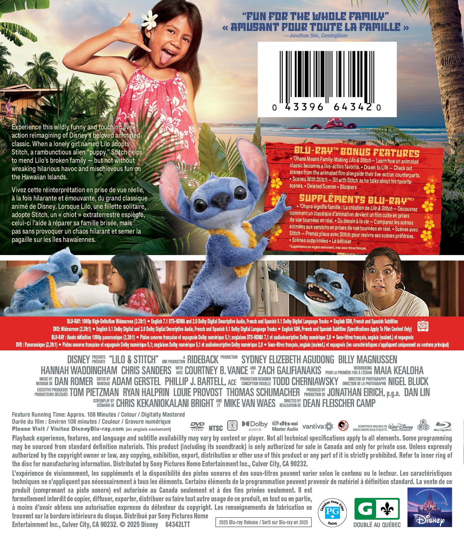 Lilo & Stitch (2025) - Bilingual - BD/DVD Combo | Action, Comedy, Family | Maia Kealoha, Zach Galifianakis, Tia Carrere | Disney, Lilo & Stitch (2025) - BD+DVD