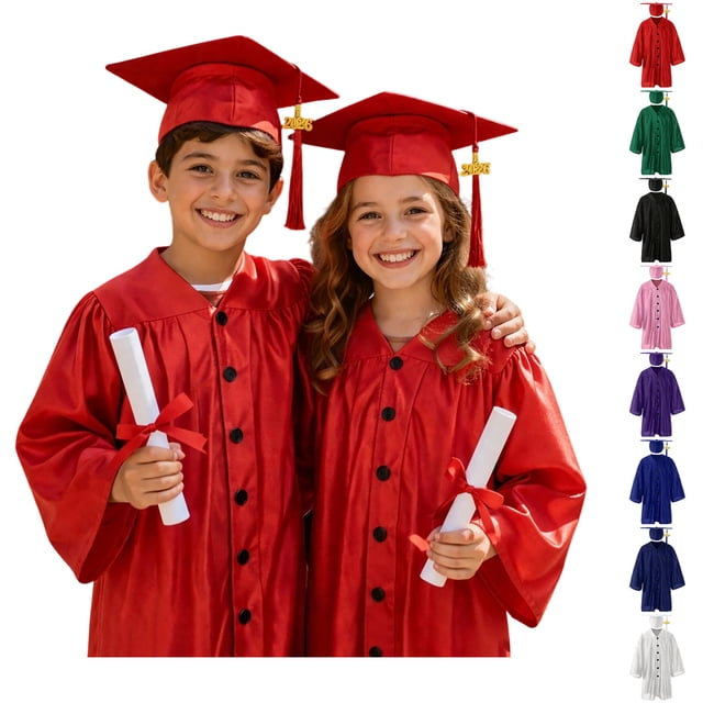 WENXIAOO Ensemble Toge et Mortier pour Tout-Petits et Enfants de Fin d'École Primaire pour Tout-Petit, Toge et Mortier à Boutons Rouges avec Pompon