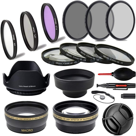 58MM Ultimate Canon Lens Filter Accessory Bundle (UV, CPL, FLD, ND2, ND4, ND8 and 2x2 Telephoto Lens   Macro Lens Set) for Canon EOS Rebel T7i SL2 T6i T6s T6 T5i T5 T3i 80D 77D 70D 60D Cameras