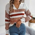 thumbnail image 2 of BLVB Womens Fall Sweaters V Neck Long Sleeve Color Block Striped Casual Knit Pullover Sweater Tops for Women, 2 of 5