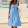 thumbnail image 1 of Vestido De Tirantes Sencillo Vestido plisado informal para mujer, vestido hasta la rodilla con cuello redondo, ropa de playa, vestido veraniego con dobladillo ancho Ygjytge Azul Cielo 4Xl para Mujer, 1 of 8