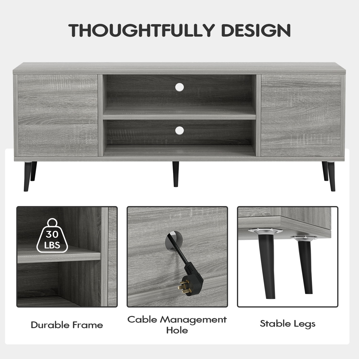 Furmax Mid-Century 2-Door TV Stand for TVs up to 65", Gray