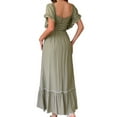 thumbnail image 2 of Robe Midi à Manches Courtes pour Femme, Encolure Carrée, Couleur Contrastante, Décontractée, Rick Rack, Robes Smockées, Vert m, 2 of 7