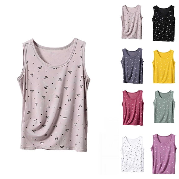 Favoffer Women's Pullover Tank Top Round Neck Sleeveless Bow Print Modal Breathable Stretch Casual Layering Daily Outerwear Summer Blouse