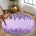 thumbnail image 3 of Round Area Rug 7 Ft, Purple Lavender Washable Non-Slip Circle Carpet for Living Room/Bedroom, Spring Watercolor Wildflowers Plant Plaid Low-Profile Large Runner Mat Collection Rugs for Indoor, 3 of 7