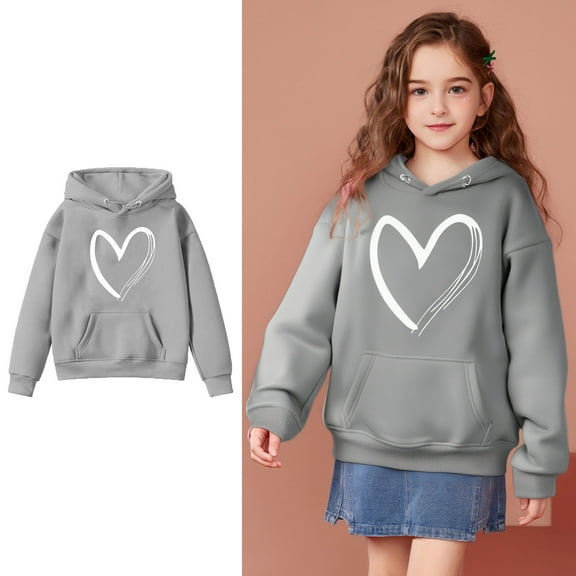 Kids Boys Hoodies Heart-patterned Hooded Long Sleeve Casual Basic Pullover Sweatshirt Hoodie Fall Clothes Little Girls Clothes Size 4-5 Years
