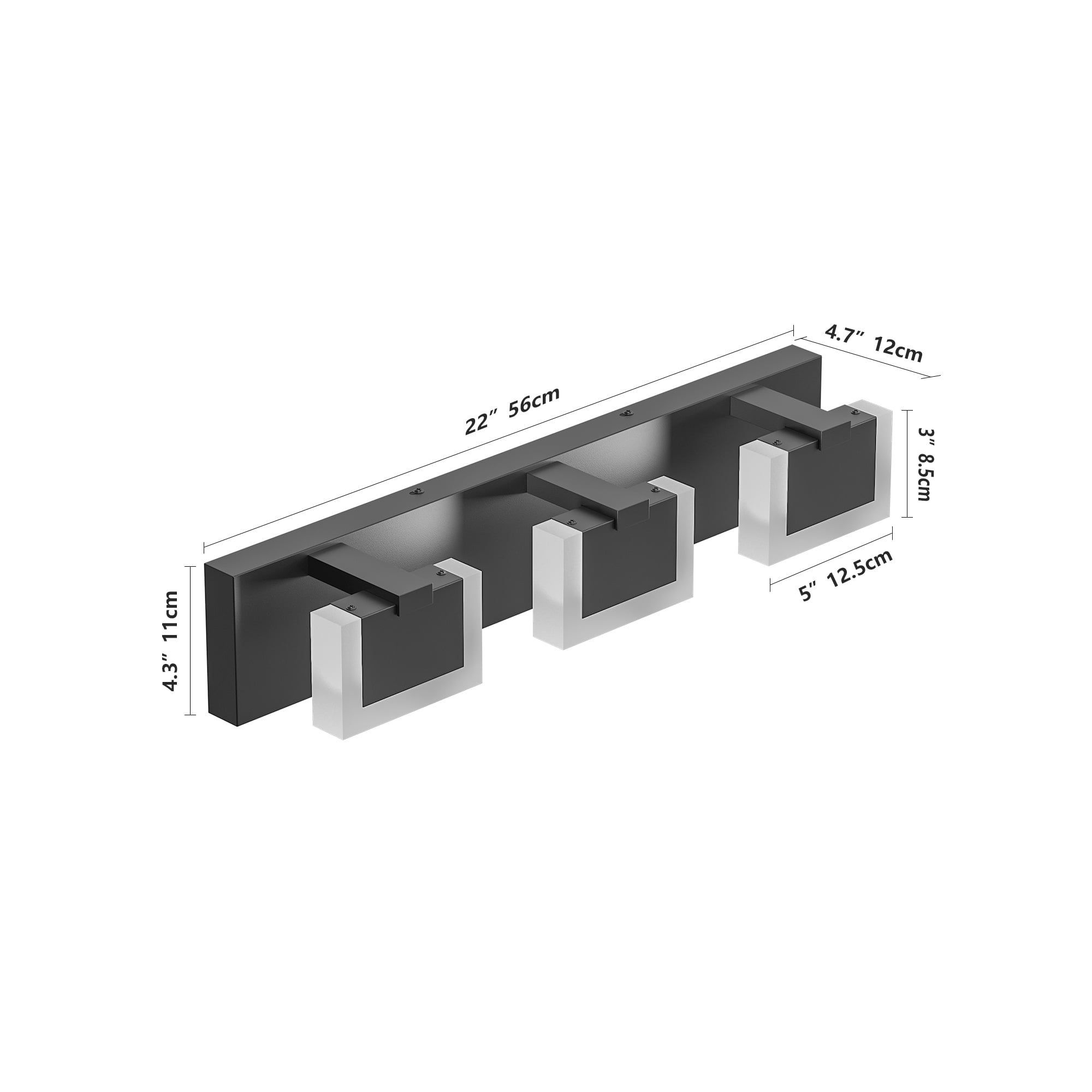 Jopath 3 Lights Modern Black Vanity Light Up and Down, LED Vanity Light Fixtures Bathroom Wall Light Over Mirror for Bathroom, Bedroom, or Hallway