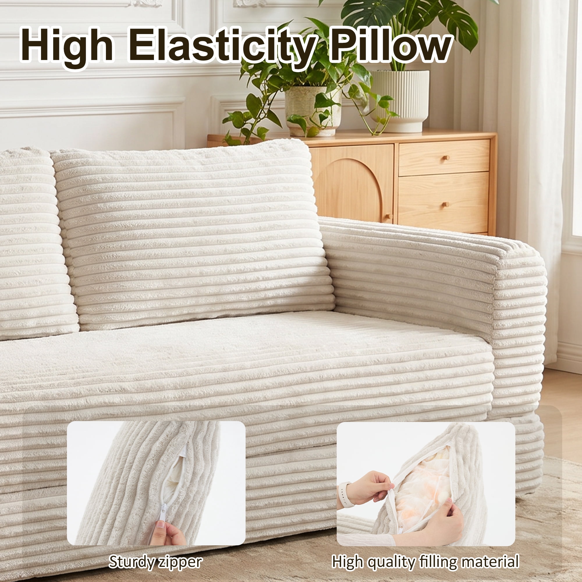 76" Convertible Futon Sofa Bed,Folding Boneless Floor Couch with Deep Seat,Cloud Corduroy Fold Out Sleeper Sofa with Memory Foam Cushion for Living Room,Bedroom,White