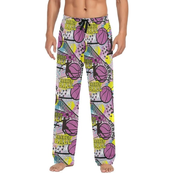 GZHJMY Pajama Pants for Men - Basketball Game, Loose Lightweight PJs Lounge Sleep Bottoms with Pockets Drawstring, Pajama Bottoms for Home and Rest, Large