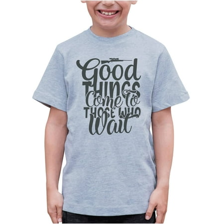 

7 ate 9 Apparel Kids Hunting Shirts - Good Things Come to Those Who Wait Grey T-Shirt 12 Months