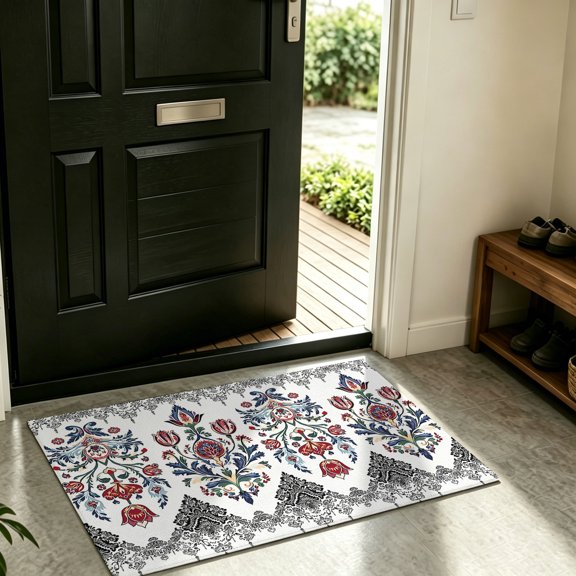 Front Door Mat,Welcome Mats Vintage Bohemian Geometric Stripes Low Pile Doormat Non-Slip Entrance Rug Abstract Ethnic Tribe Indoor Outdoor Floor Mats for Entryway Bathroom Kitchen,16x24in
