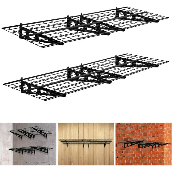 Garage Shelving Wall Mounted, 2 Pack 2 x 6 Ft Heavy Duty Warehouse Wall Shelves, 1600 Lbs Load Capacity Garage Storage Rack Floating Shelves for Shop, Shed, Storage, Black