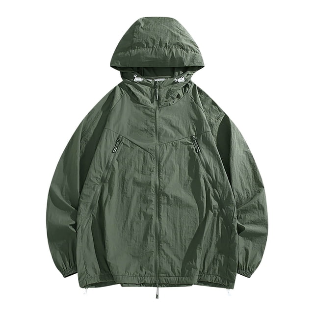 RXIRUCGD Men's Solid Color Ice Silk Pocket Zipper Sunscreen Clothes, Army Green, Size: M