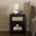 thumbnail image 3 of SICOTAS Rattan Nightstands Set of 2 with Charging Station, Farmhouse Beside Tables with Drawer&Shelf for Bedroom,Black Oak, 3 of 10