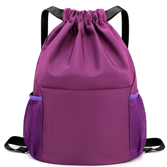 Mochila con cordón, bolsa deportiva para gimnasio, bolsa de viaje para yoga, para mujeres y hombres, bolsa de gimnasio impermeable, mochila de día, color morado